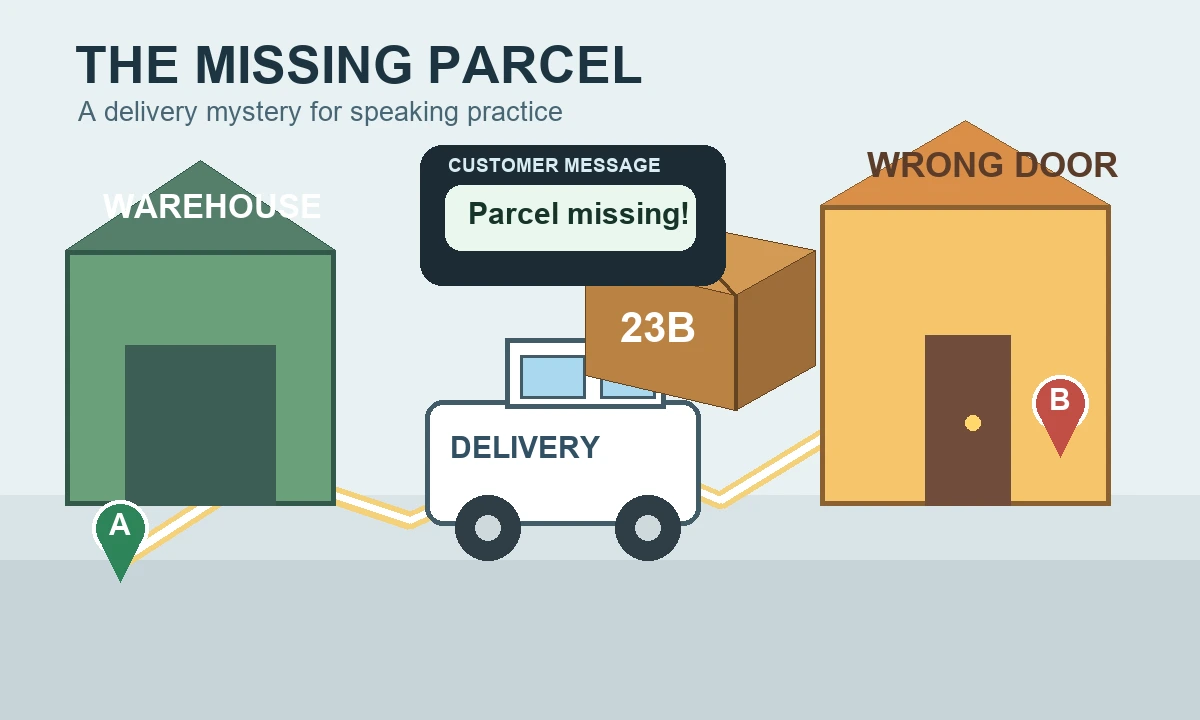 A delivery van, a parcel and the wrong door