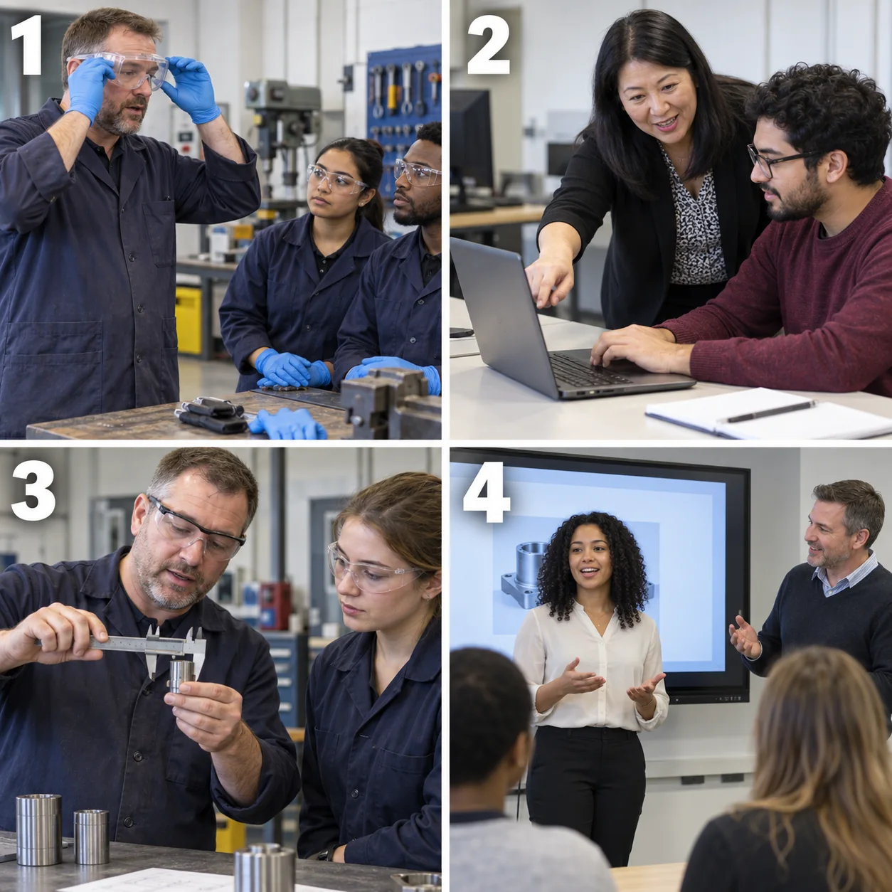 Four vocational teaching situations numbered 1 to 4