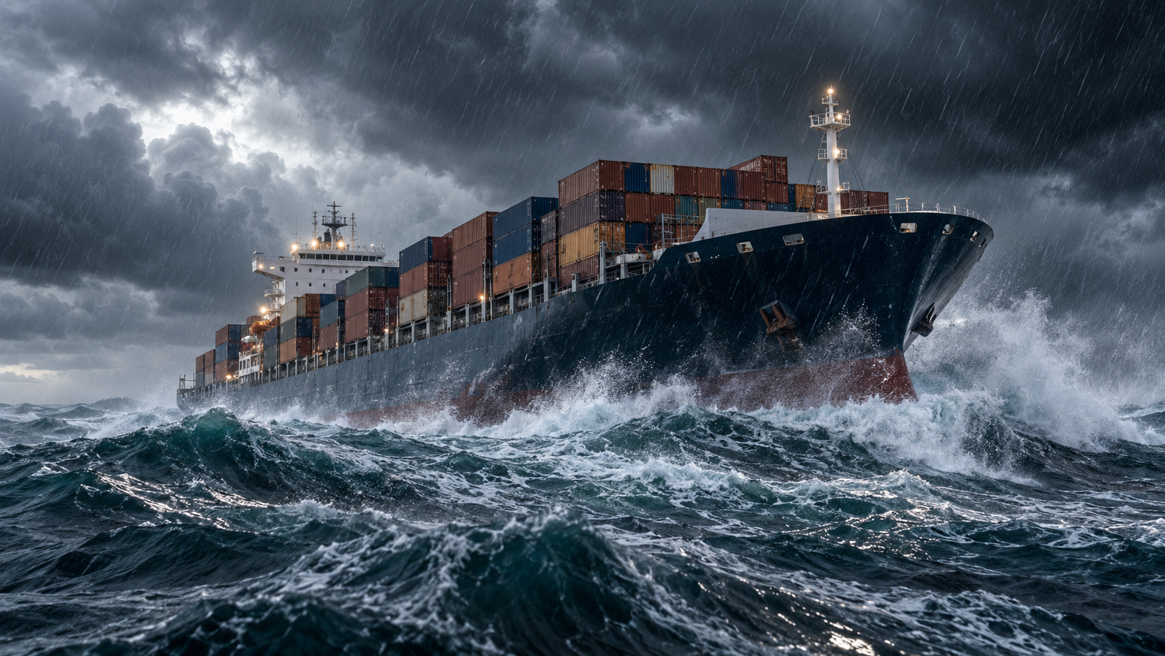 A container ship in a storm